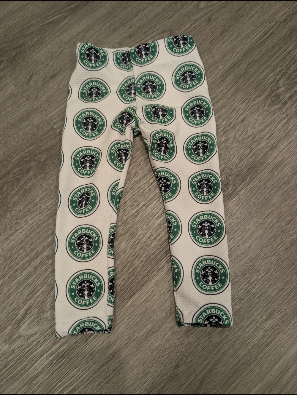 Starbucks Logo Kids Leggings - White with Green Print